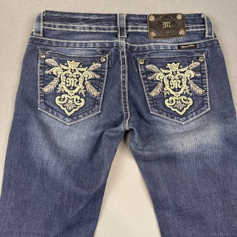 MISS ME JEANS Womens 28x34 boot crown French Embellished RHINESTONES WHISKERING